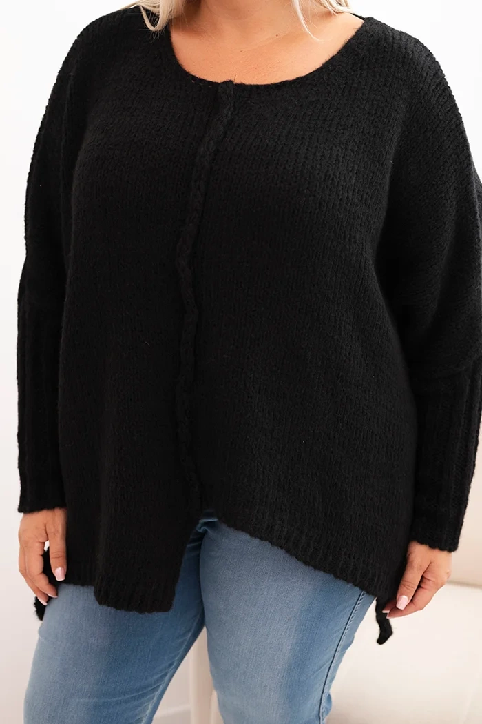 Sweter damski Plus Size z akrylem o luźnym kroju i rękawem 3/4 czarny 4 Sweter damski Plus Size z akrylem o luźnym kroju i rękawem 3/4 czarny - obrazek 4