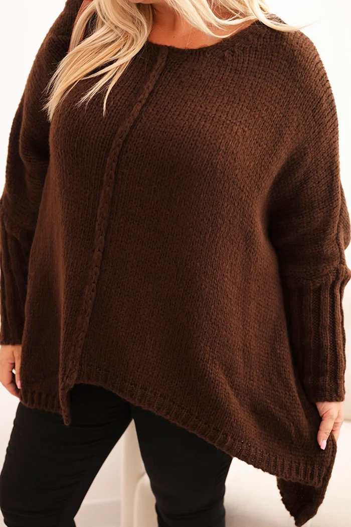 Sweter damska Plus Size z akrylem o luźnym kroju i rękawem 3/4 brązowy 4 Sweter damska Plus Size z akrylem o luźnym kroju i rękawem 3/4 brązowy - obrazek 4