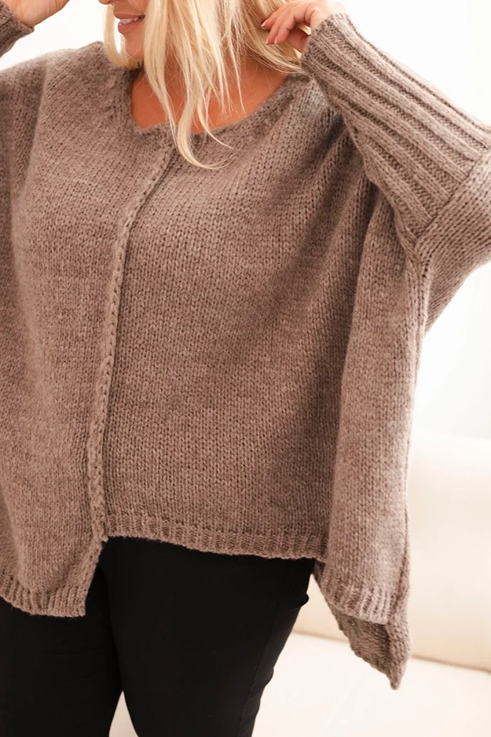 Sweter damska Plus Size z akrylem o luźnym kroju i rękawem 3/4 fango 4 Sweter damska Plus Size z akrylem o luźnym kroju i rękawem 3/4 fango - obrazek 4