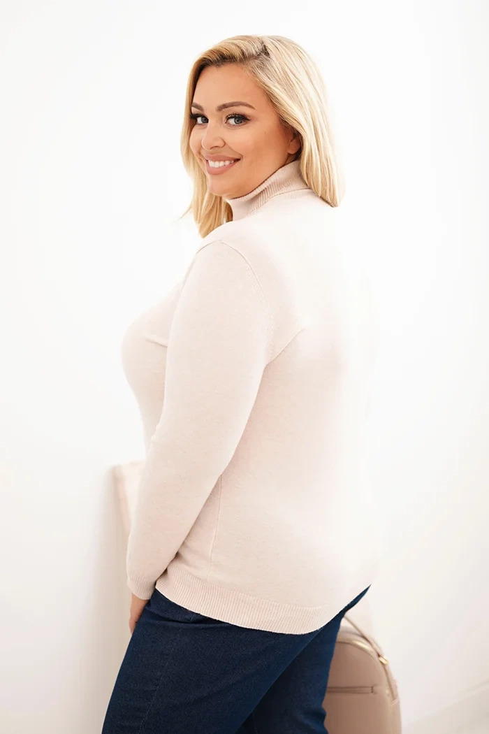 Sweter damski Plus Size z wiskozy o klasycznym kroju beżowy 3 Sweter damski Plus Size z wiskozy o klasycznym kroju beżowy - obrazek 3