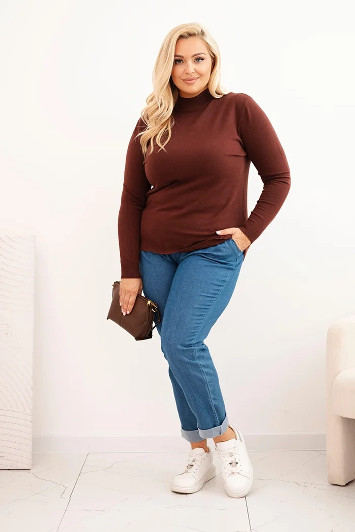 Sweter damski Plus Size z wiskozy z golfem brązowy 2 Sweter damski Plus Size z wiskozy z golfem brązowy - obrazek 2
