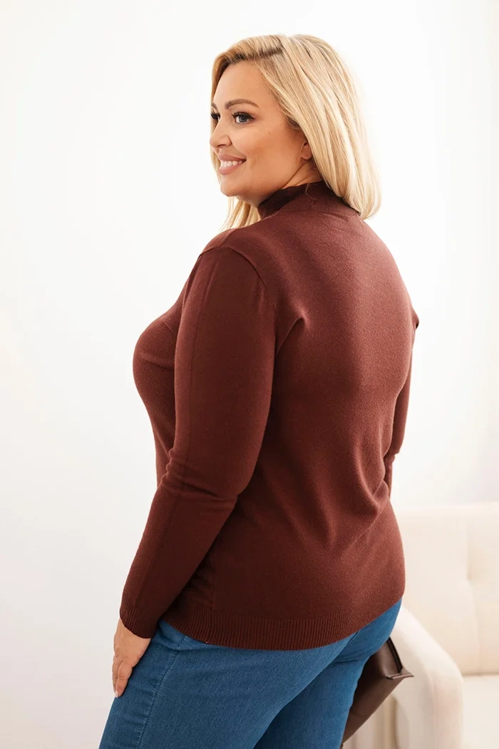Sweter damski Plus Size z wiskozy z golfem brązowy 3 Sweter damski Plus Size z wiskozy z golfem brązowy - obrazek 3