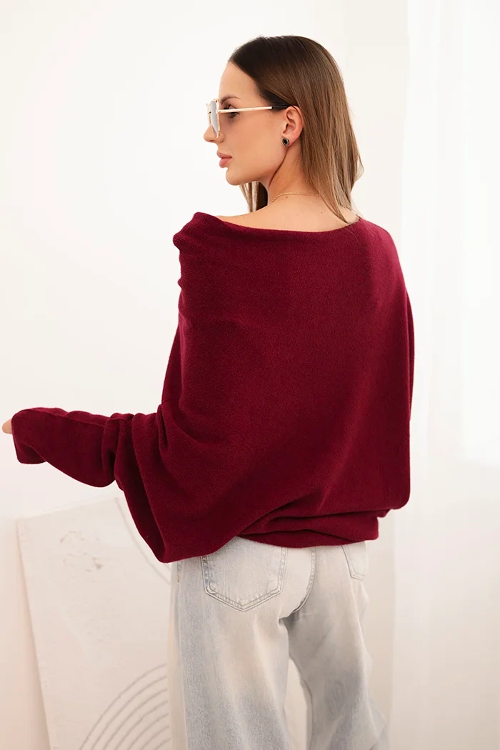 Sweter damski wiskozowy asymetryczny typu nietoperz śliwkowy 3 Sweter damski wiskozowy asymetryczny typu nietoperz śliwkowy - obrazek 3