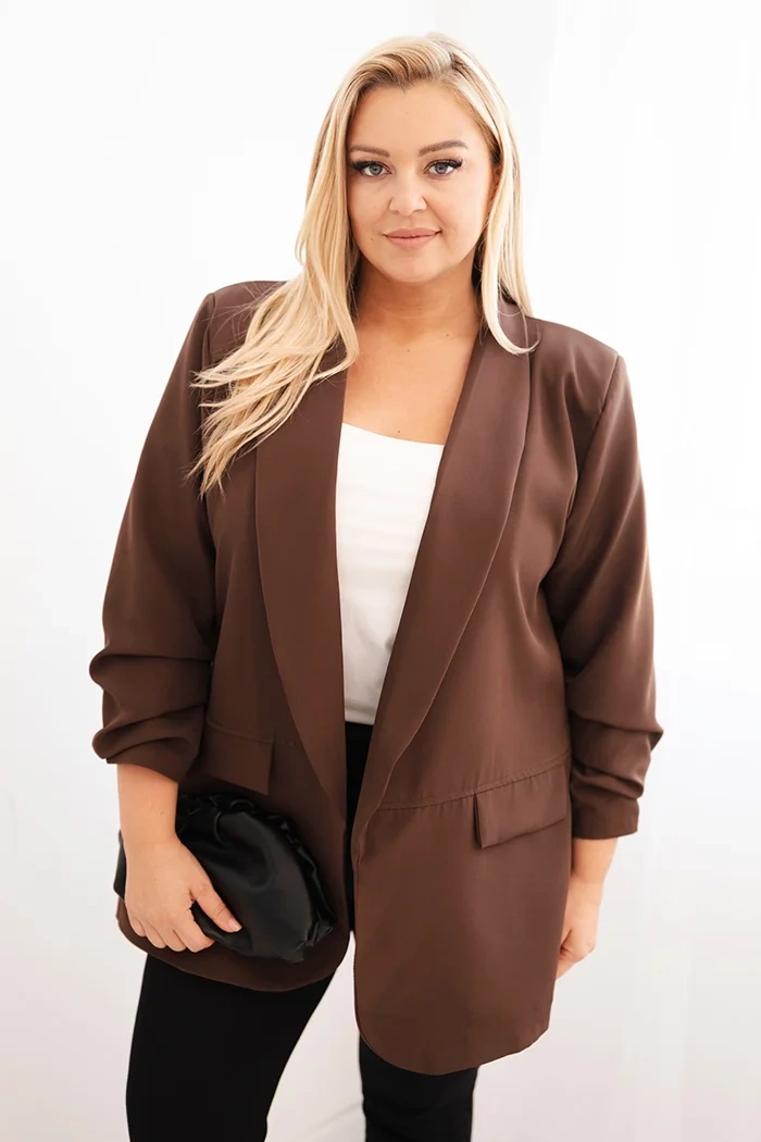 Marynarka damska Plus Size elegancka brązowa