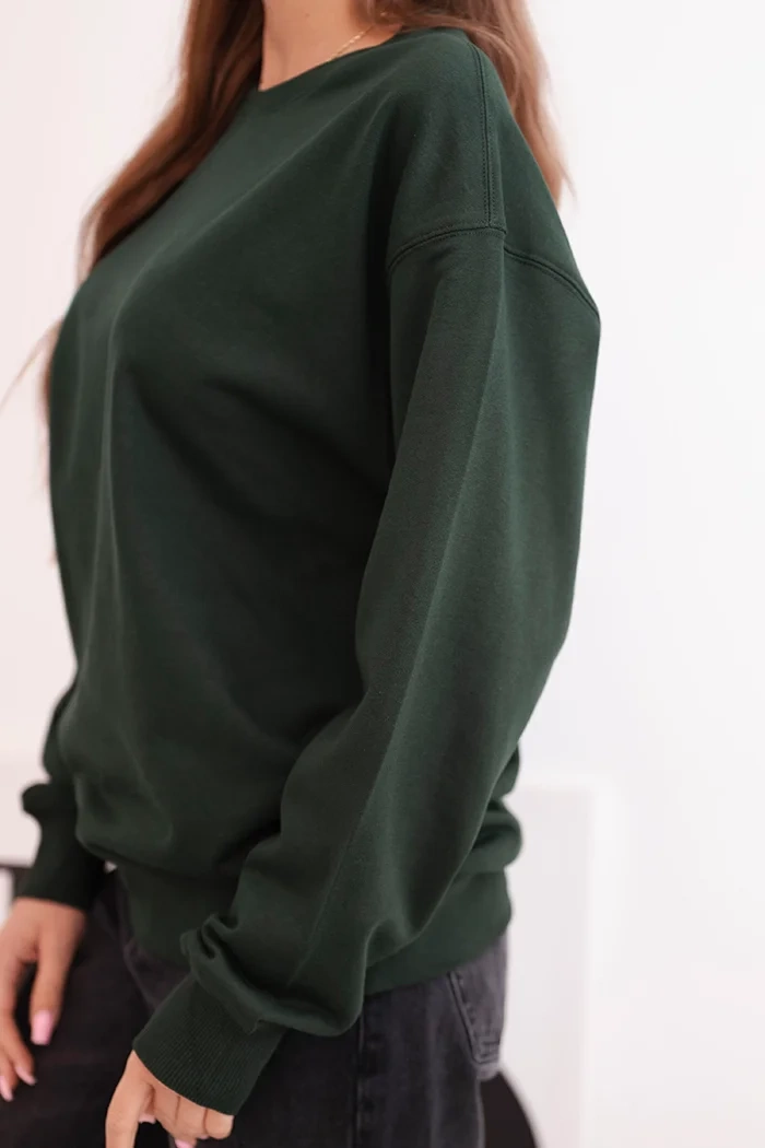 Bluza damska pętelkowa bawełniana basic z okrągłym dekoltem ciemno zielona 4 Bluza damska pętelkowa bawełniana basic z okrągłym dekoltem ciemno zielona - obrazek 4
