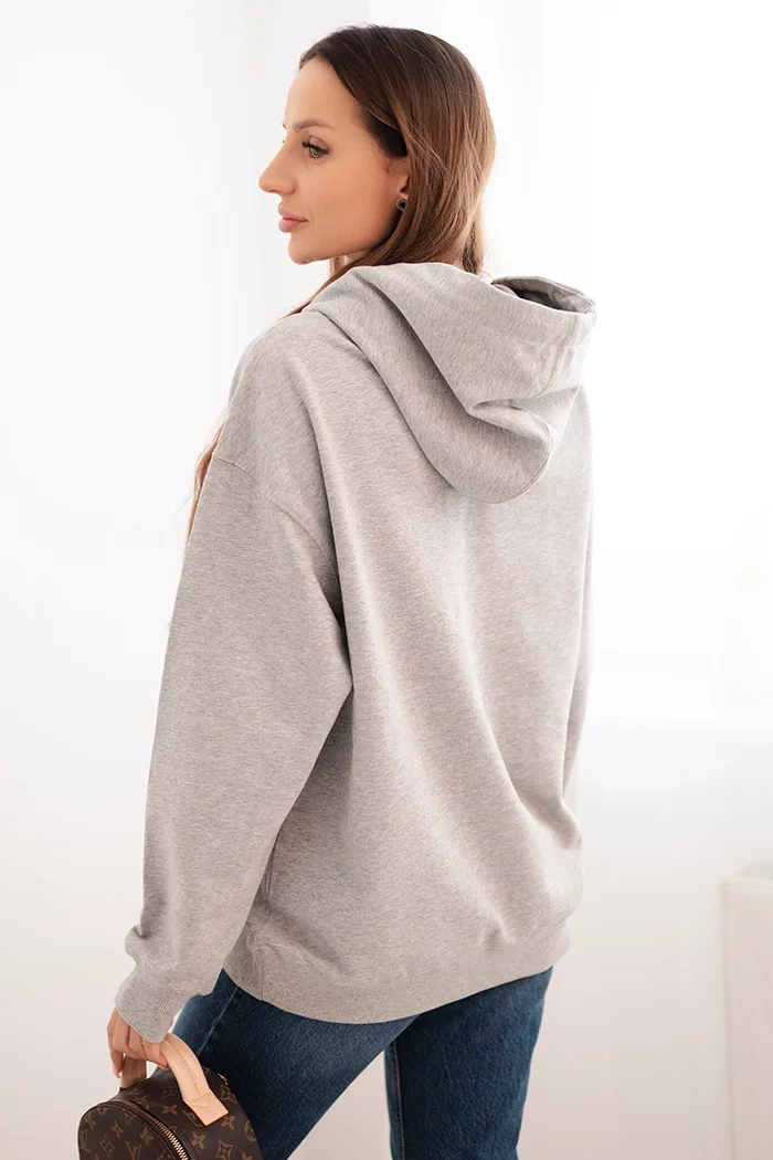 Bluza damska pętelkowa bawełniana z kapturem i kieszenią kangurką szara 3 Bluza damska pętelkowa bawełniana z kapturem i kieszenią kangurką szara - obrazek 3