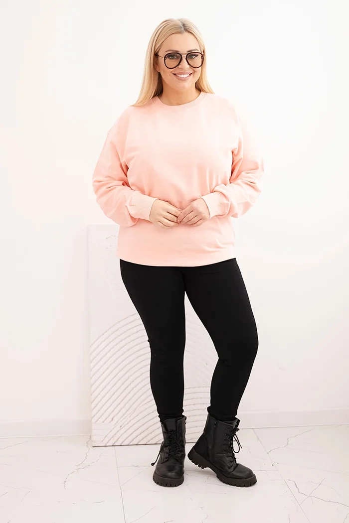 Bluza damska pętelkowa Plus Size bawełniana basic z okrągłym dekoltem łososiowa 2 Bluza damska pętelkowa Plus Size bawełniana basic z okrągłym dekoltem łososiowa - obrazek 2