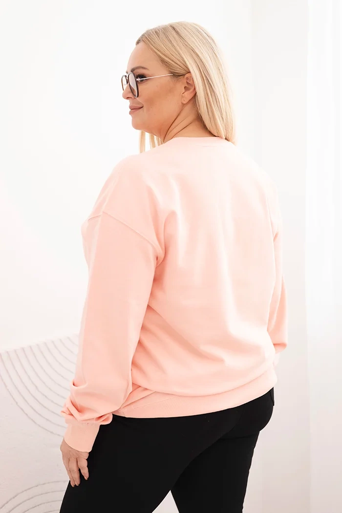 Bluza damska pętelkowa Plus Size bawełniana basic z okrągłym dekoltem łososiowa 3 Bluza damska pętelkowa Plus Size bawełniana basic z okrągłym dekoltem łososiowa - obrazek 3