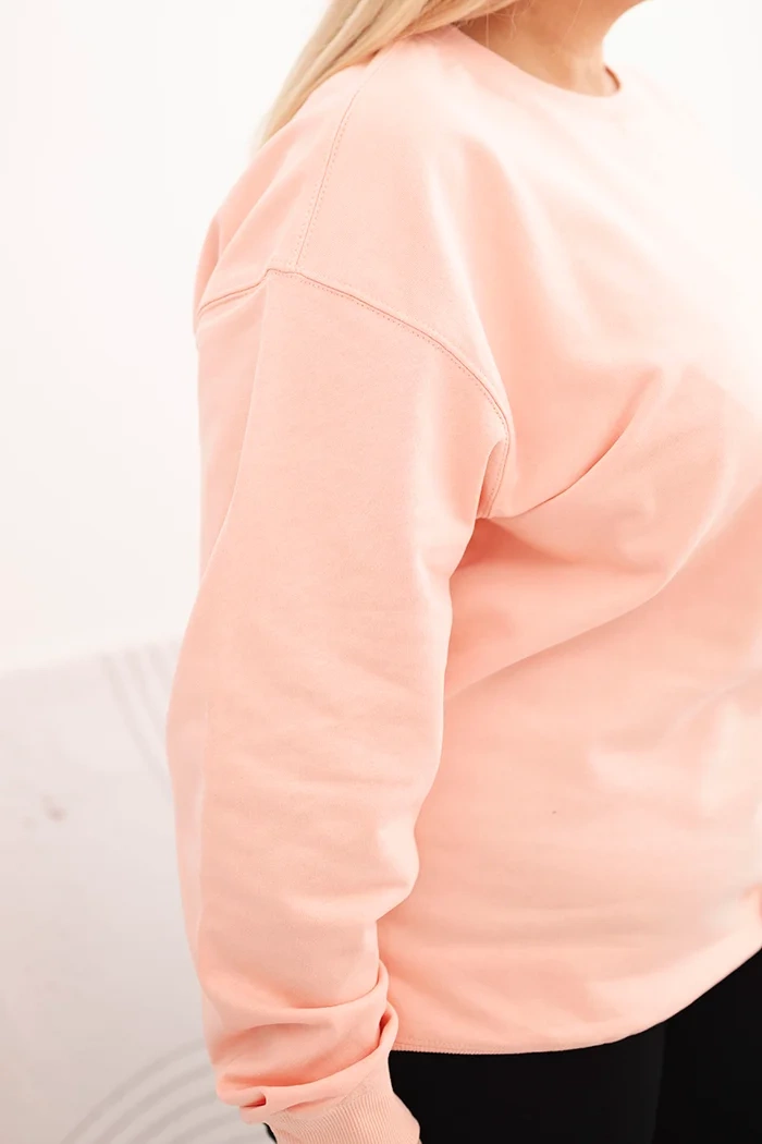 Bluza damska pętelkowa Plus Size bawełniana basic z okrągłym dekoltem łososiowa 4 Bluza damska pętelkowa Plus Size bawełniana basic z okrągłym dekoltem łososiowa - obrazek 4
