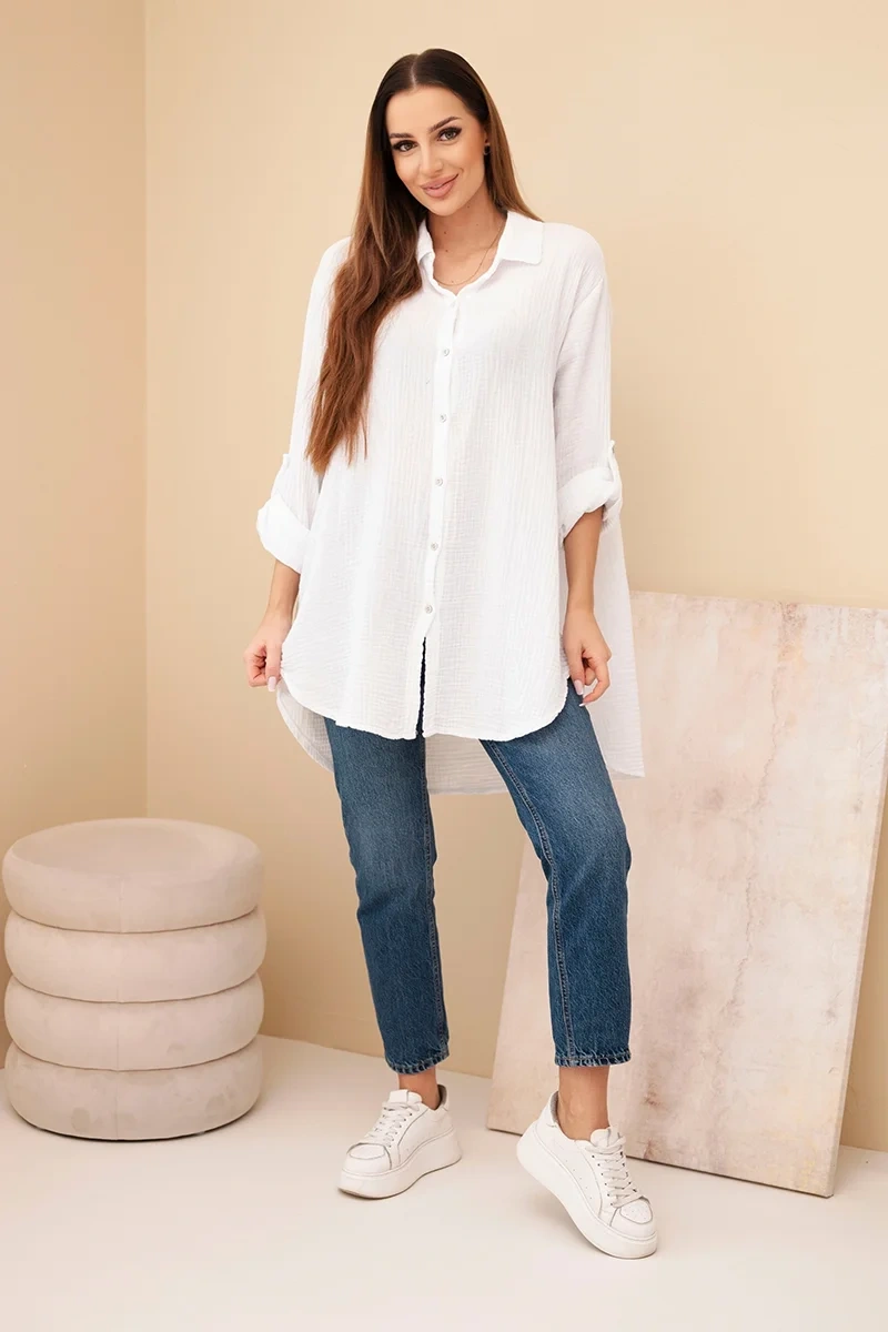 Koszula bawełniana muślinowa Plus Size biała 2 Koszula bawełniana muślinowa Plus Size biała - obrazek 2