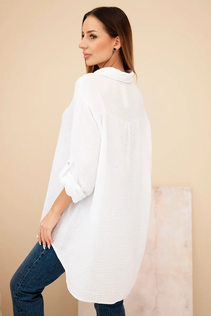 Koszula bawełniana muślinowa Plus Size biała 3 Koszula bawełniana muślinowa Plus Size biała - obrazek 3