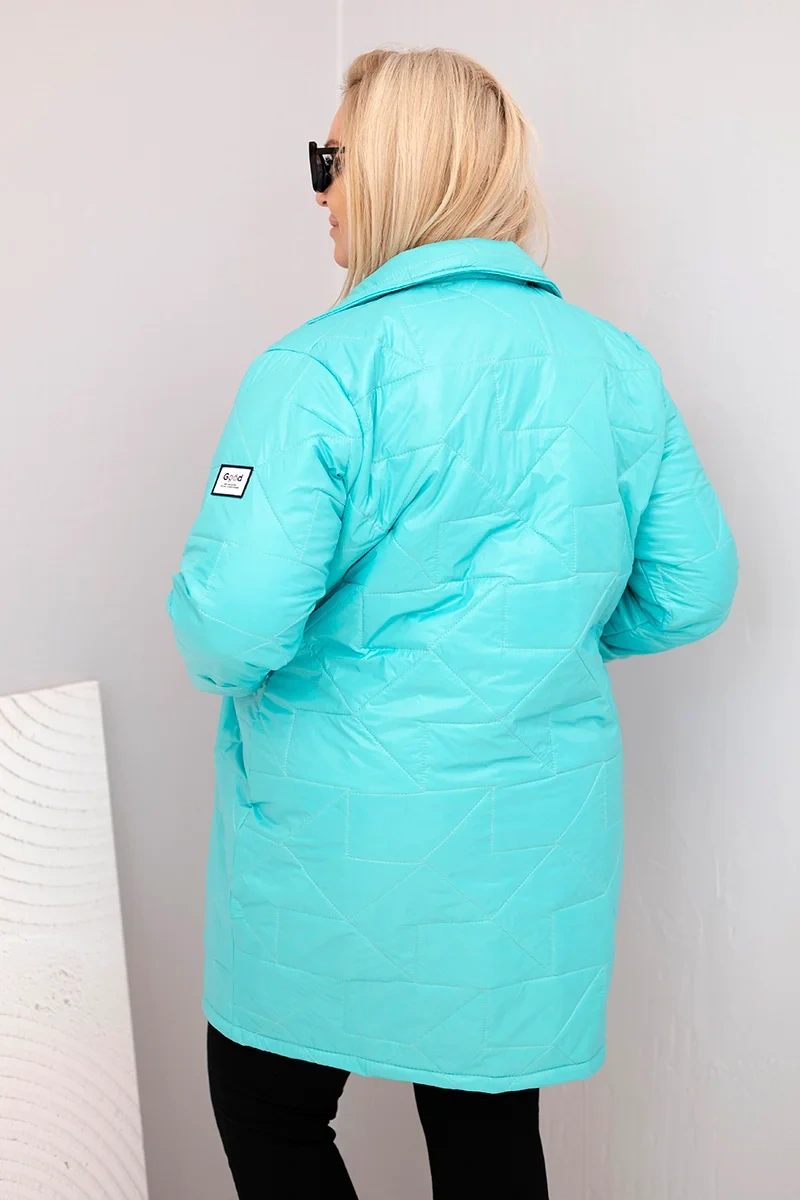 Kurtka damska Plus Size pikowana z ozdobnymi guzikami i kołnierzem ciemno miętowa 3 Kurtka damska Plus Size pikowana z ozdobnymi guzikami i kołnierzem ciemno miętowa - obrazek 3