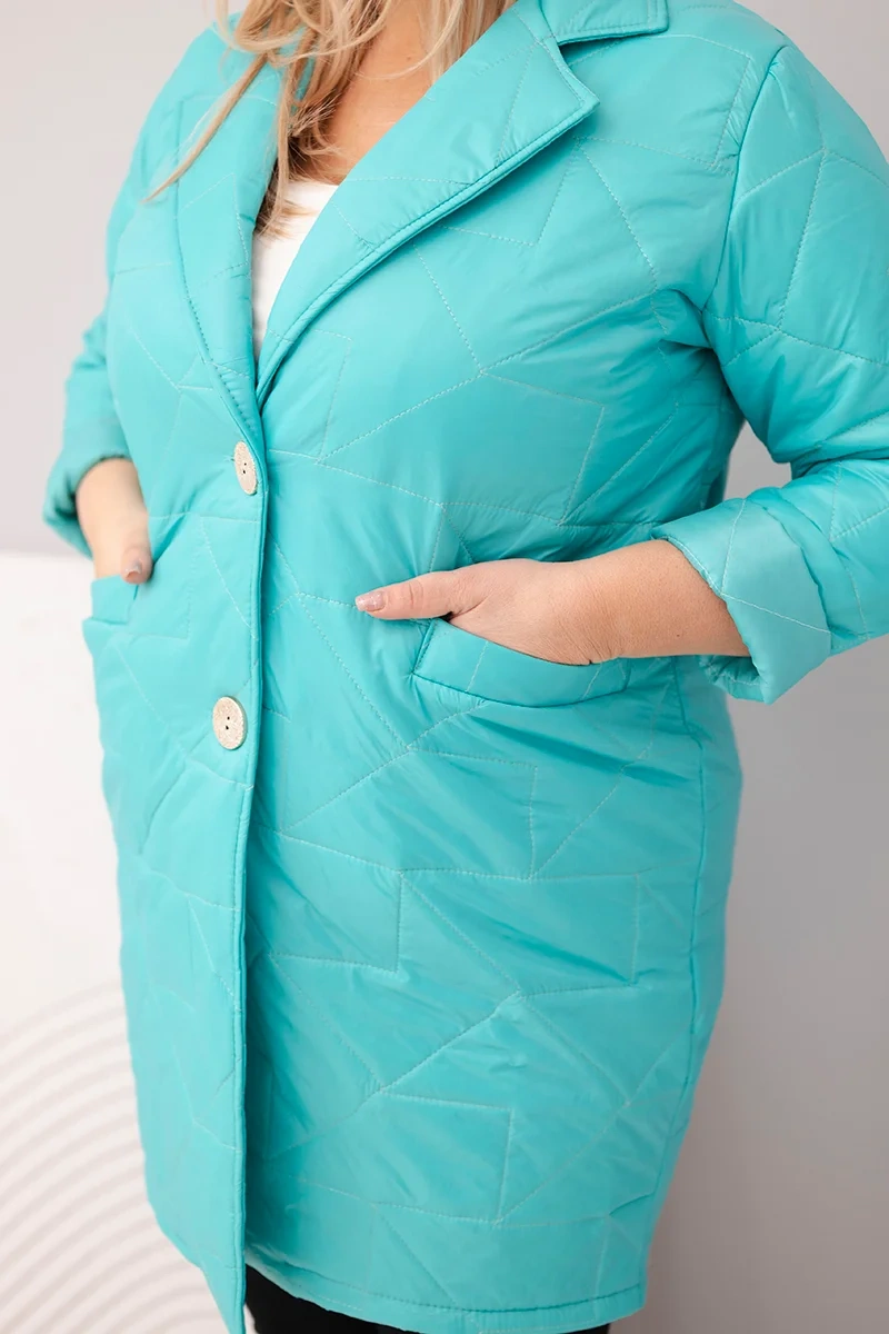 Kurtka damska Plus Size pikowana z ozdobnymi guzikami i kołnierzem ciemno miętowa 4 Kurtka damska Plus Size pikowana z ozdobnymi guzikami i kołnierzem ciemno miętowa - obrazek 4