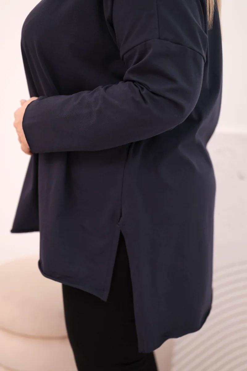 Bluzka damska bawełniana Plus Size asymetryczna z długim rękawem granatowa 4 Bluzka damska bawełniana Plus Size asymetryczna z długim rękawem granatowa - obrazek 4