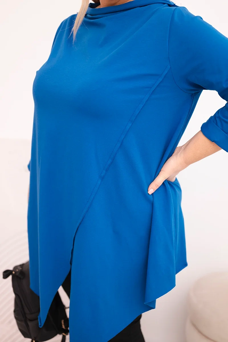 Bluzka damska bawełniana Plus Size asymetryczna z podwijanym rękawem chabrowa 4 Bluzka damska bawełniana Plus Size asymetryczna z podwijanym rękawem chabrowa - obrazek 4