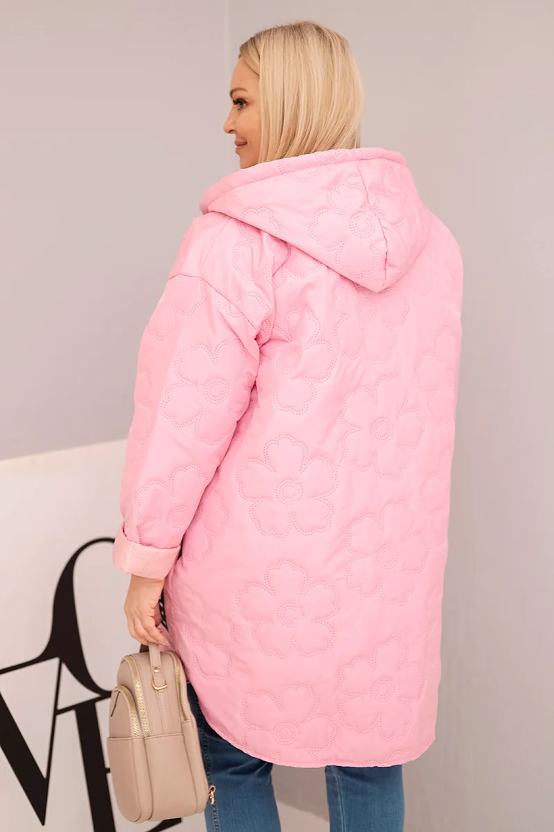 Kurtka damska Plus Size pikowana z kapturem i napisem HOPE cukierkowy róż 3 Kurtka damska Plus Size pikowana z kapturem i napisem HOPE cukierkowy róż - obrazek 3