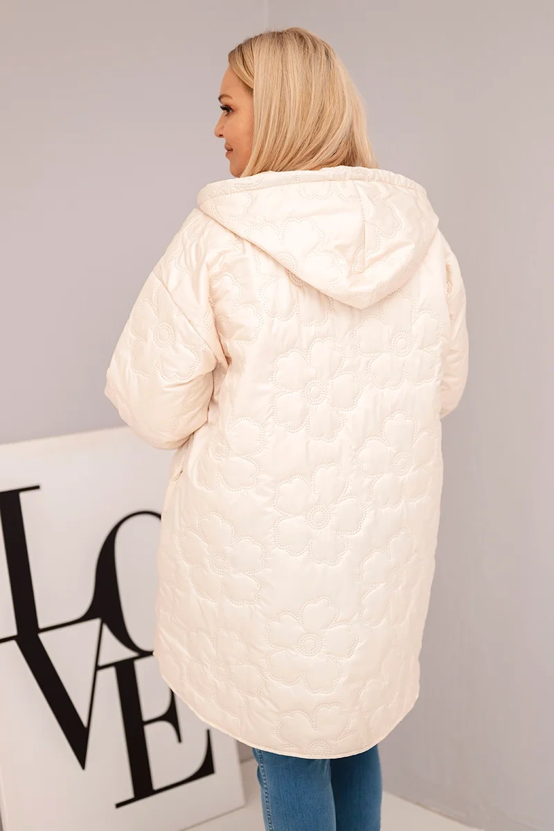 Kurtka damska Plus Size pikowana z kapturem i napisem HOPE jasno beżowa 3 Kurtka damska Plus Size pikowana z kapturem i napisem HOPE jasno beżowa - obrazek 3