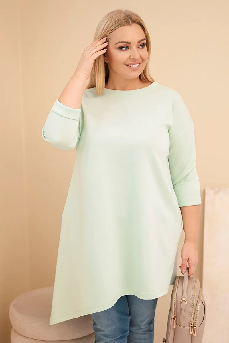 Sukienka damska Plus Size z wiskozy z luźnym fasonem i długim rękawem miętowa