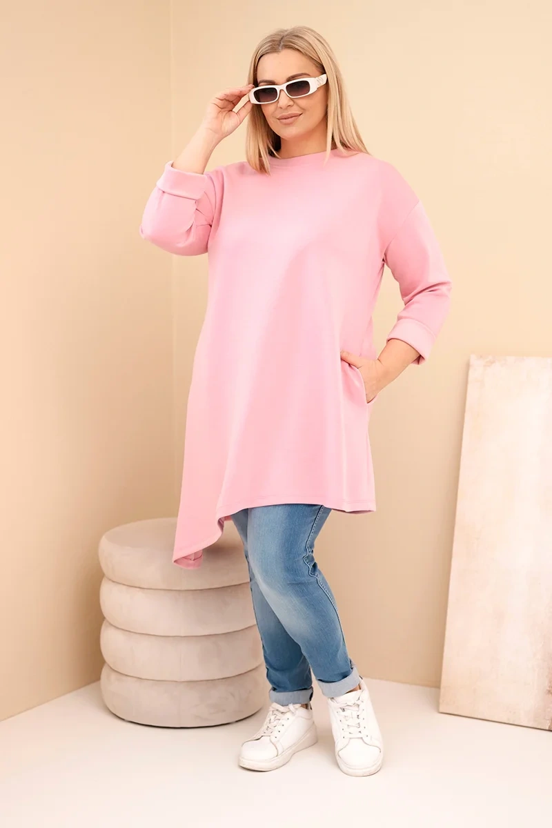 Sukienka damska Plus Size z wiskozy z luźnym fasonem i długim rękawem ciemny pudrowy róż 2 Sukienka damska Plus Size z wiskozy z luźnym fasonem i długim rękawem ciemny pudrowy róż - obrazek 2