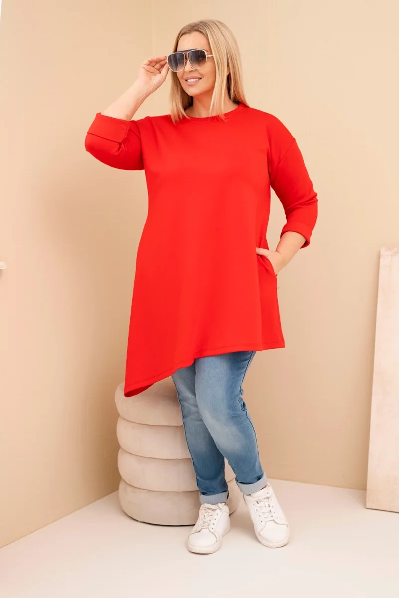 Sukienka damska Plus Size z wiskozy z luźnym fasonem i długim rękawem czerowna 2 Sukienka damska Plus Size z wiskozy z luźnym fasonem i długim rękawem czerowna - obrazek 2