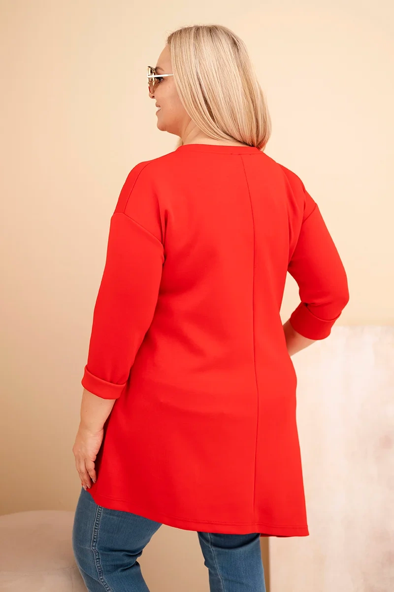 Sukienka damska Plus Size z wiskozy z luźnym fasonem i długim rękawem czerowna 3 Sukienka damska Plus Size z wiskozy z luźnym fasonem i długim rękawem czerowna - obrazek 3
