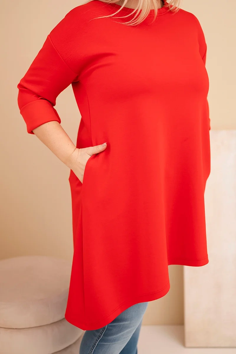 Sukienka damska Plus Size z wiskozy z luźnym fasonem i długim rękawem czerowna 4 Sukienka damska Plus Size z wiskozy z luźnym fasonem i długim rękawem czerowna - obrazek 4