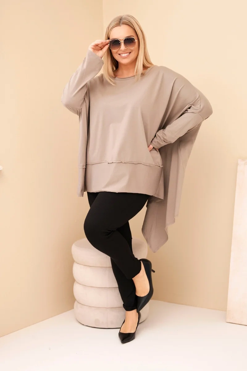 Tunika damska Plus Size z bawełny z asymetrycznym dołem fango 2 Tunika damska Plus Size z bawełny z asymetrycznym dołem fango - obrazek 2