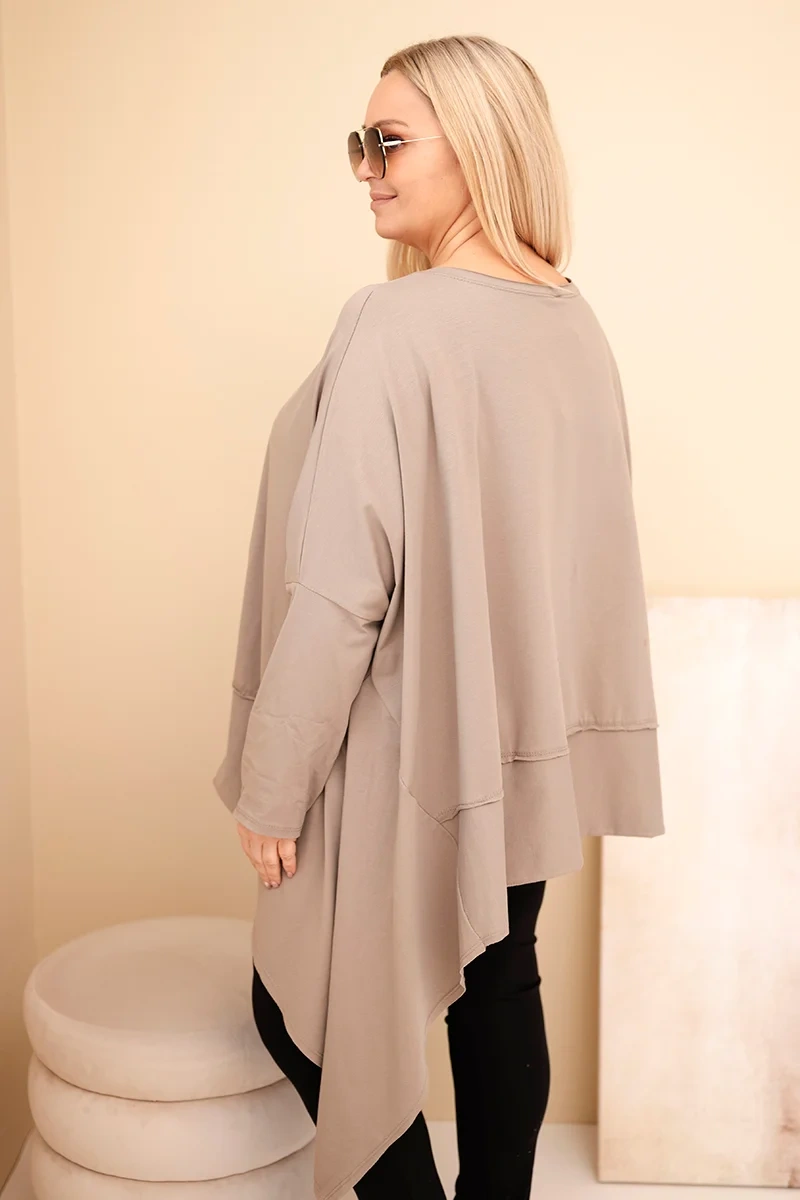 Tunika damska Plus Size z bawełny z asymetrycznym dołem fango 3 Tunika damska Plus Size z bawełny z asymetrycznym dołem fango - obrazek 3
