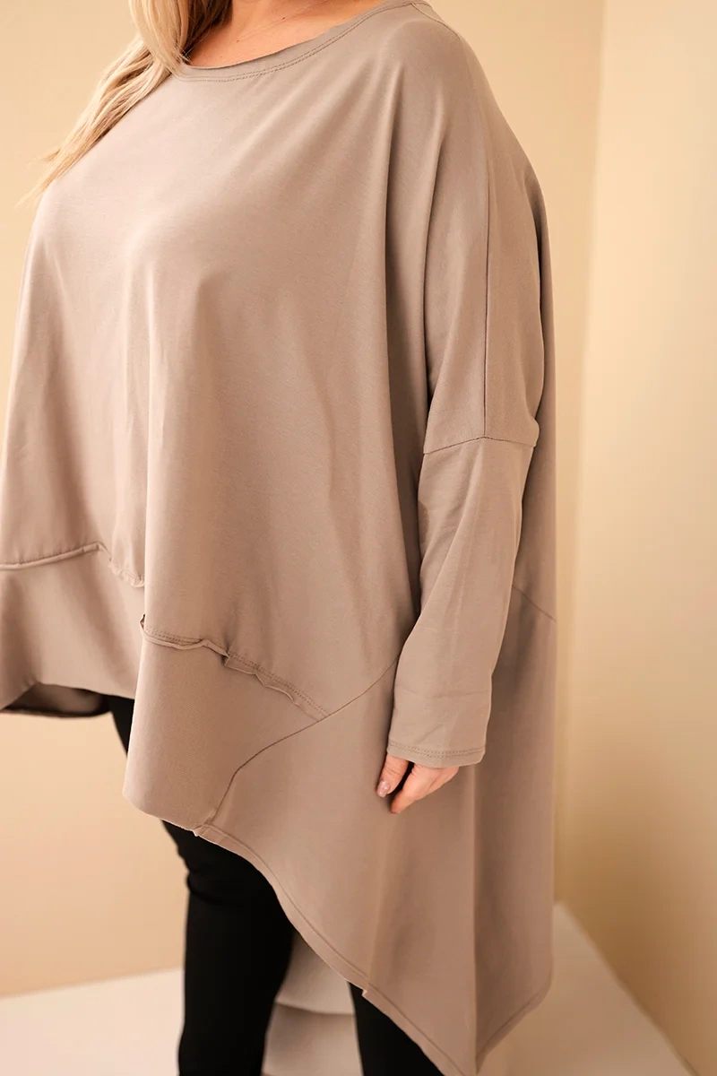 Tunika damska Plus Size z bawełny z asymetrycznym dołem fango 4 Tunika damska Plus Size z bawełny z asymetrycznym dołem fango - obrazek 4