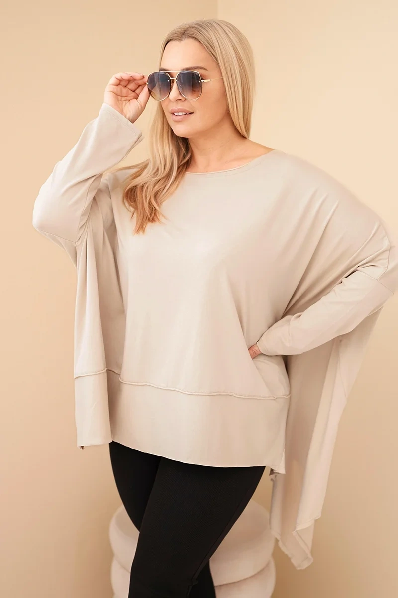 Tunika damska Plus Size z bawełny z asymetrycznym dołem beżowa