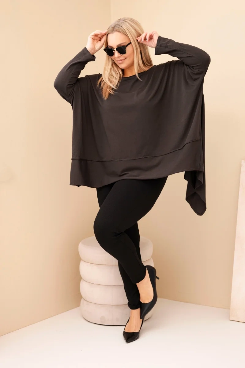 Tunika damska Plus Size z bawełny z asymetrycznym dołem brązowa 2 Tunika damska Plus Size z bawełny z asymetrycznym dołem brązowa - obrazek 2