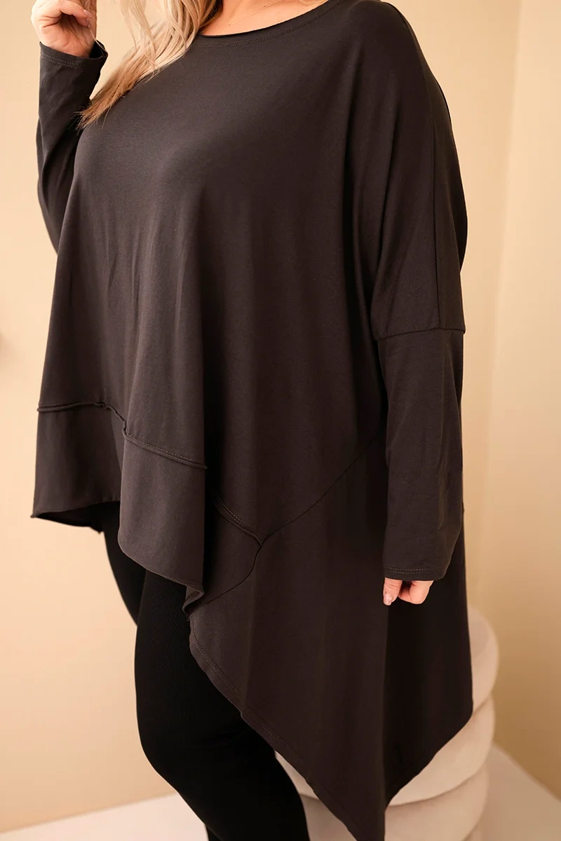 Tunika damska Plus Size z bawełny z asymetrycznym dołem brązowa 4 Tunika damska Plus Size z bawełny z asymetrycznym dołem brązowa - obrazek 4
