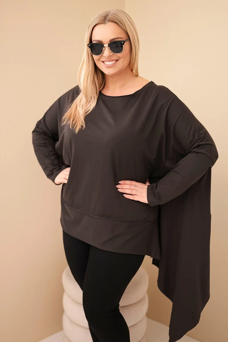 Tunika damska Plus Size z bawełny z asymetrycznym dołem brązowa
