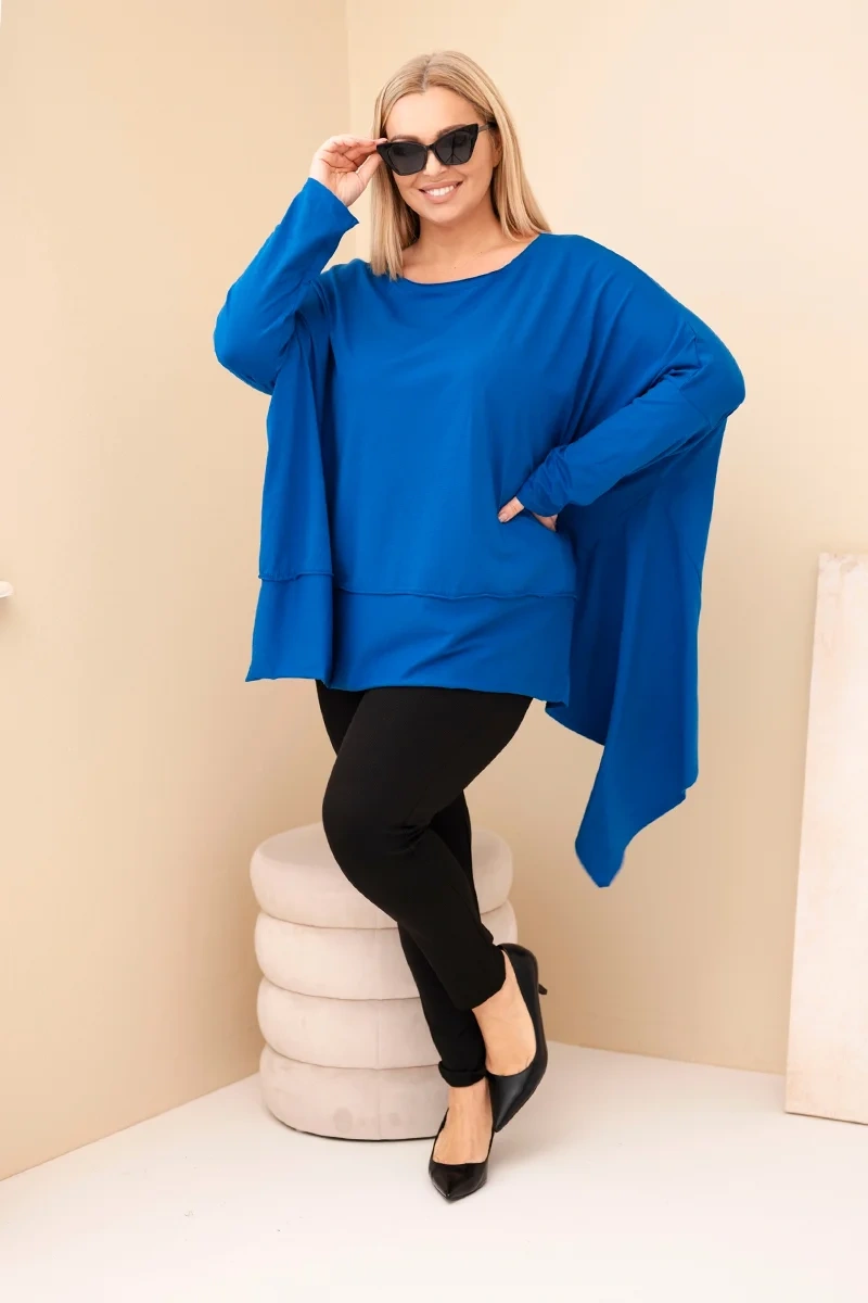 Tunika damska Plus Size z bawełny z asymetrycznym dołem chabrowa 2 Tunika damska Plus Size z bawełny z asymetrycznym dołem chabrowa - obrazek 2