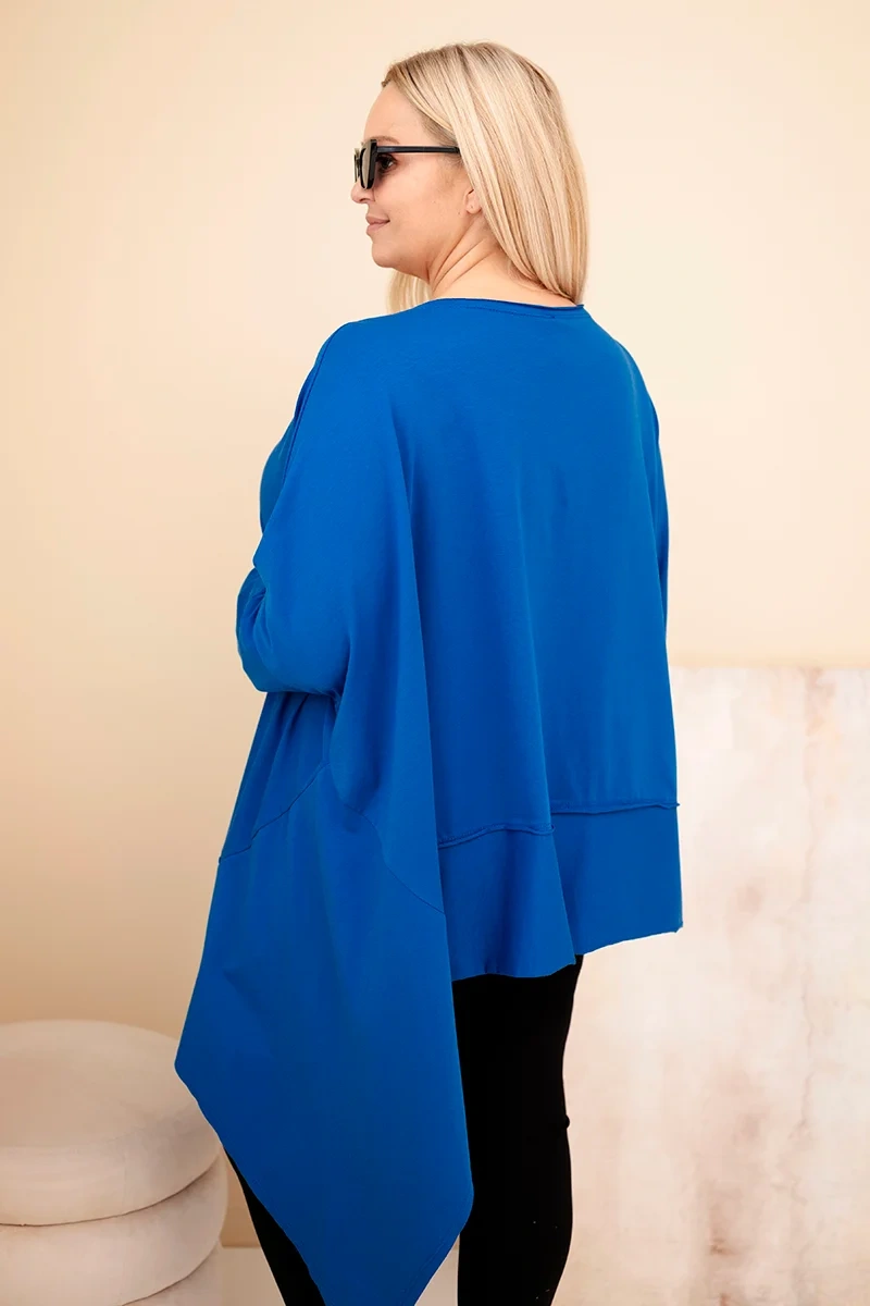 Tunika damska Plus Size z bawełny z asymetrycznym dołem chabrowa 3 Tunika damska Plus Size z bawełny z asymetrycznym dołem chabrowa - obrazek 3