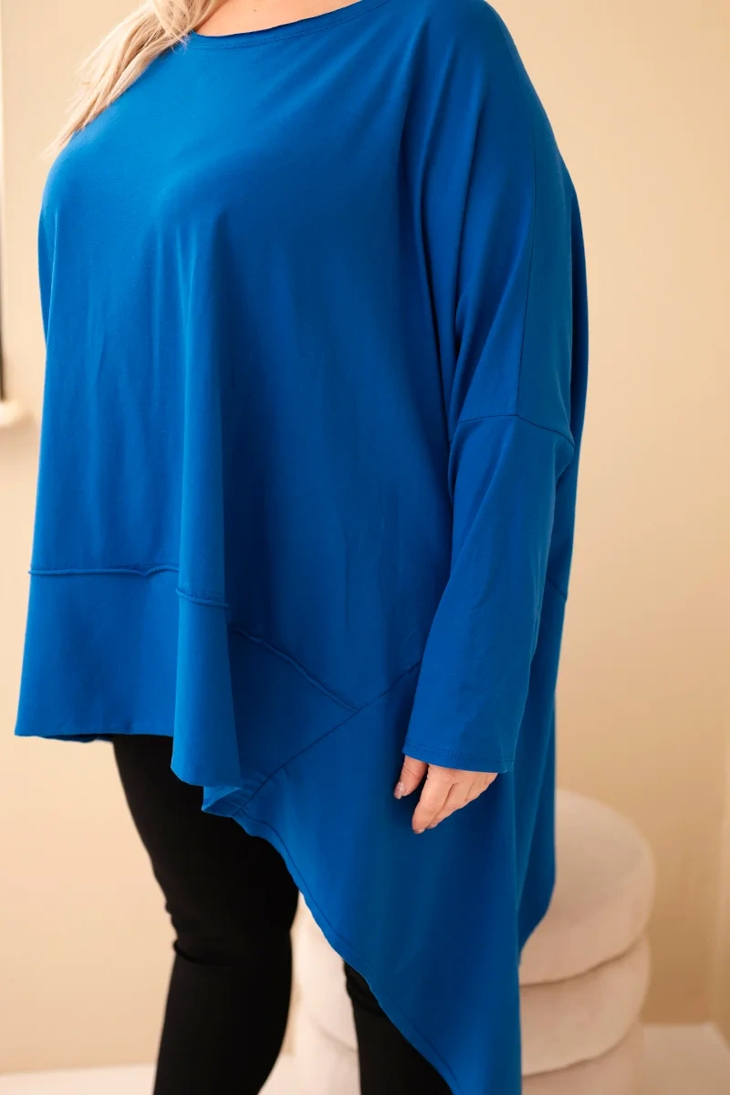 Tunika damska Plus Size z bawełny z asymetrycznym dołem chabrowa 4 Tunika damska Plus Size z bawełny z asymetrycznym dołem chabrowa - obrazek 4