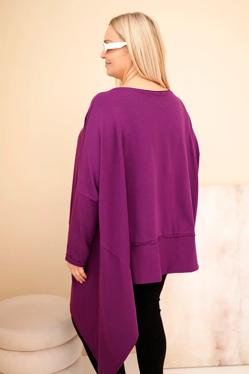 Tunika damska Plus Size z bawełny z asymetrycznym dołem ciemno fioletowa 3 Tunika damska Plus Size z bawełny z asymetrycznym dołem ciemno fioletowa - obrazek 3