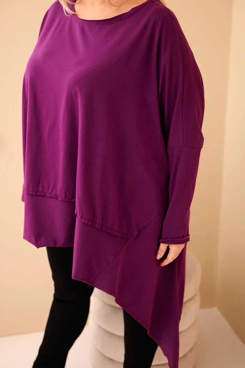 Tunika damska Plus Size z bawełny z asymetrycznym dołem ciemno fioletowa 4 Tunika damska Plus Size z bawełny z asymetrycznym dołem ciemno fioletowa - obrazek 4