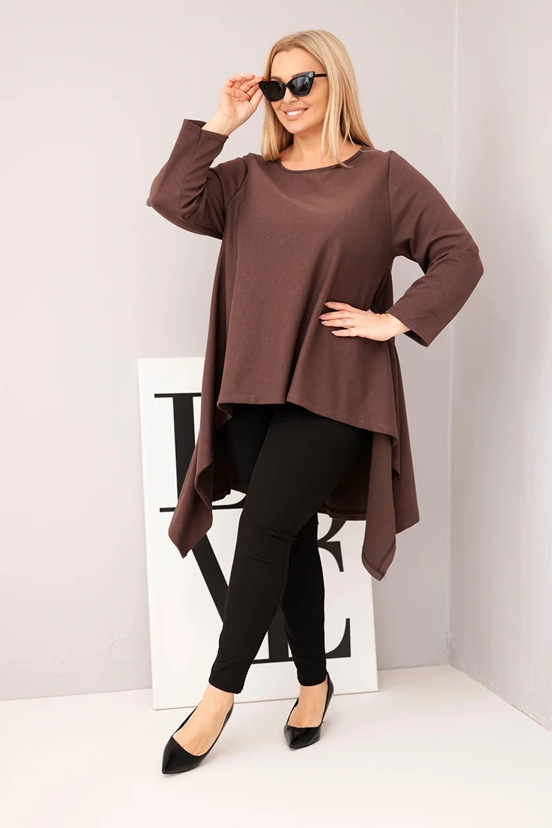 Tunika damska Plus Size bawełniana o asymetrycznym kroju brązowa 2 Tunika damska Plus Size bawełniana o asymetrycznym kroju brązowa - obrazek 2