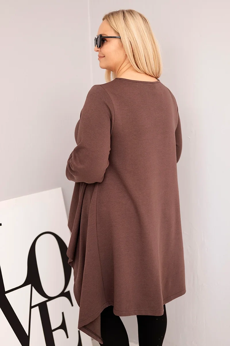Tunika damska Plus Size bawełniana o asymetrycznym kroju brązowa 3 Tunika damska Plus Size bawełniana o asymetrycznym kroju brązowa - obrazek 3