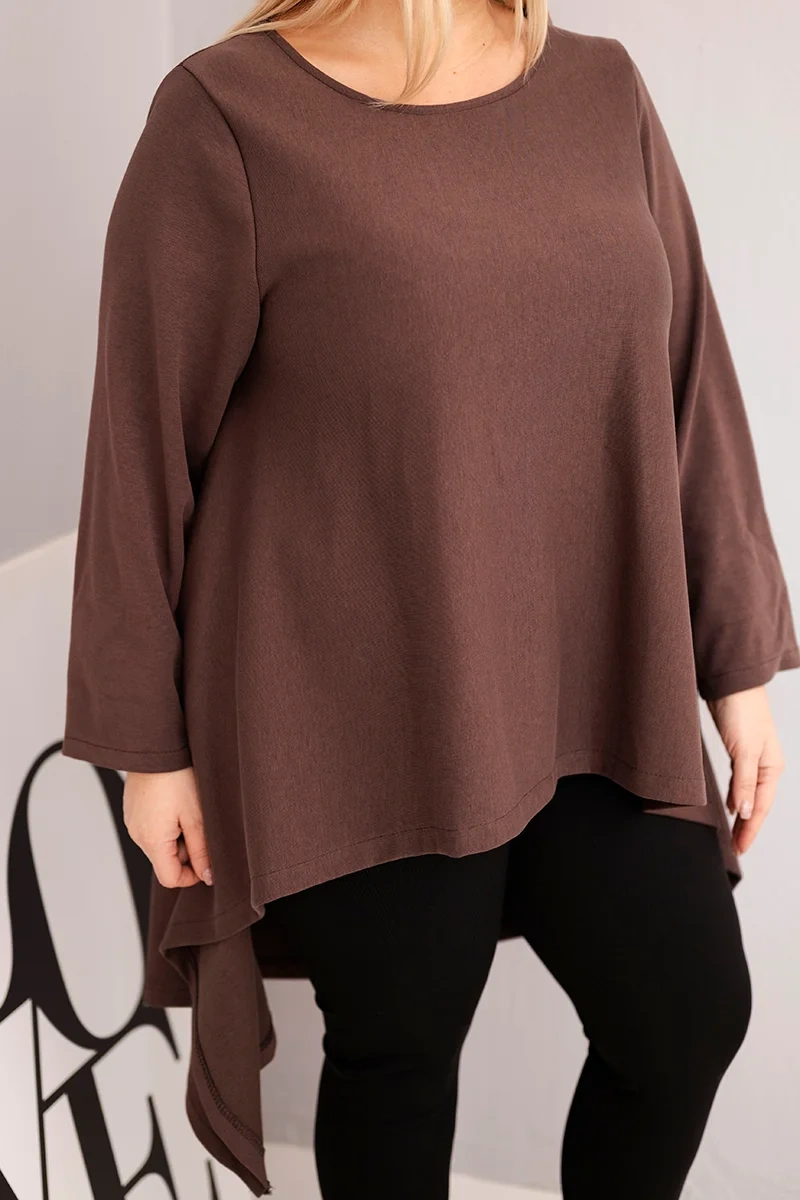 Tunika damska Plus Size bawełniana o asymetrycznym kroju brązowa 4 Tunika damska Plus Size bawełniana o asymetrycznym kroju brązowa - obrazek 4