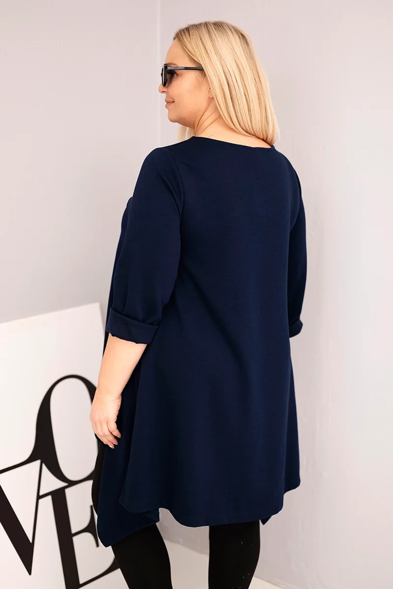 Tunika damska Plus Size bawełniana o asymetrycznym kroju granatowa 2 Tunika damska Plus Size bawełniana o asymetrycznym kroju granatowa - obrazek 2