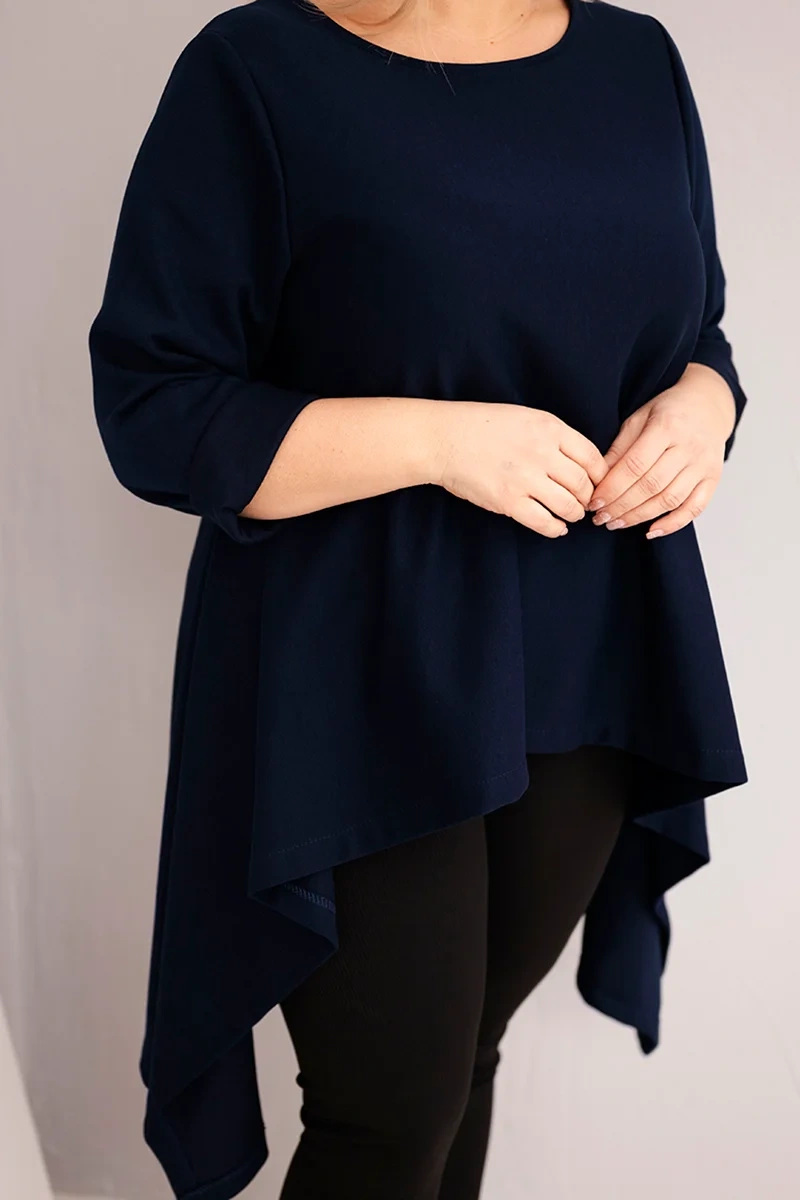 Tunika damska Plus Size bawełniana o asymetrycznym kroju granatowa 3 Tunika damska Plus Size bawełniana o asymetrycznym kroju granatowa - obrazek 3
