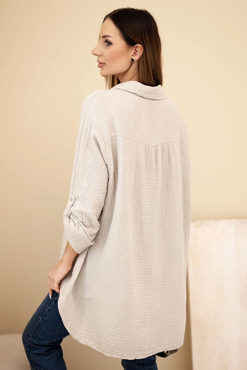 Koszula bawełniana muślinowa Plus Size ciemno beżowa 3 Koszula bawełniana muślinowa Plus Size ciemno beżowa - obrazek 3