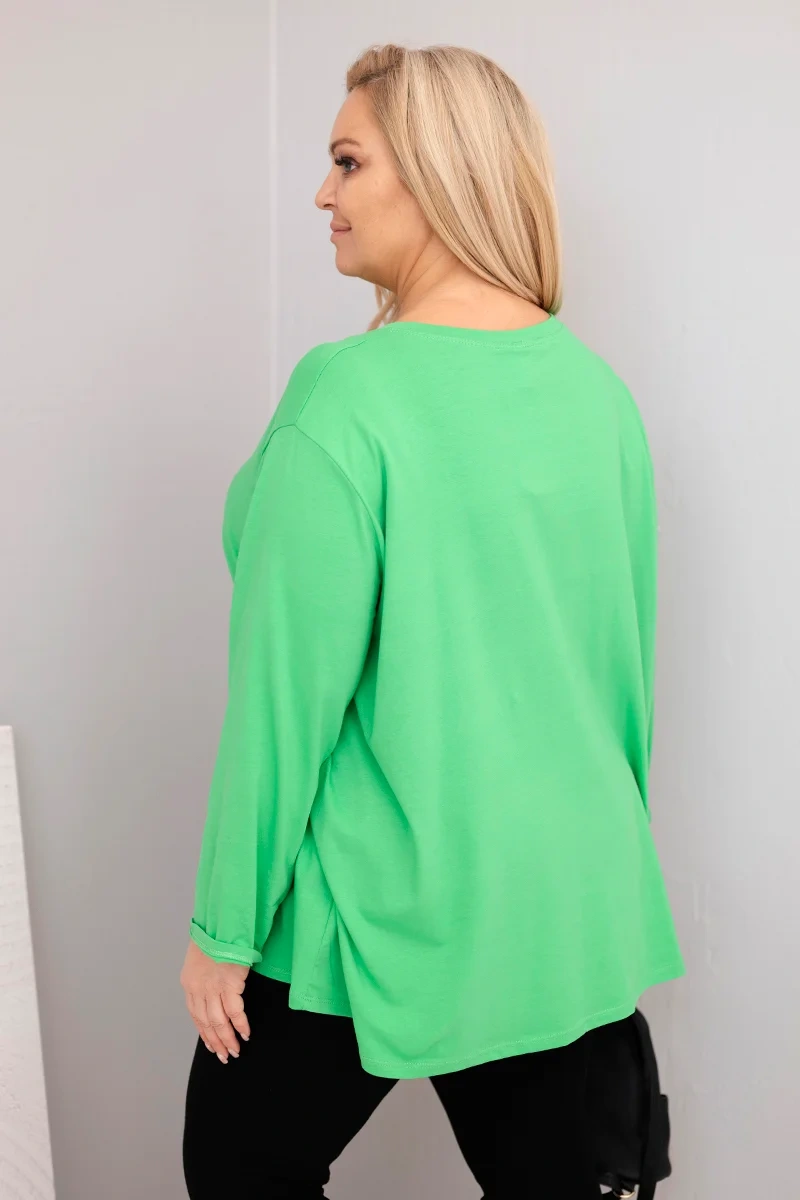 Bluzka damska plus size z bawełną z długim rękawem i marszczeniem jasno zielona 3 Bluzka damska plus size z bawełną z długim rękawem i marszczeniem jasno zielona - obrazek 3