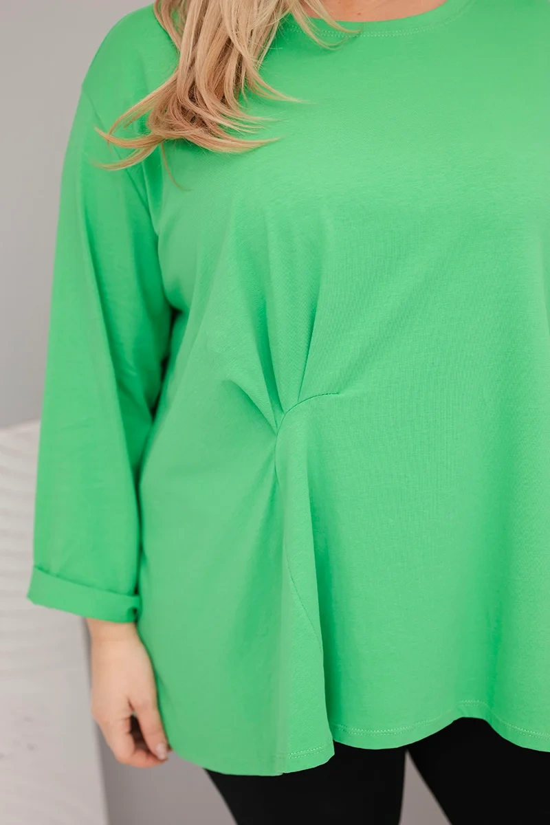 Bluzka damska plus size z bawełną z długim rękawem i marszczeniem jasno zielona 4 Bluzka damska plus size z bawełną z długim rękawem i marszczeniem jasno zielona - obrazek 4