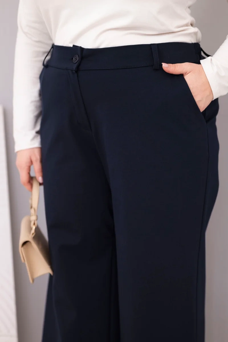 Spodnie damskie Plus Size z szeroką nogawką i wysokim stanem granatowe 4 Spodnie damskie Plus Size z szeroką nogawką i wysokim stanem granatowe - obrazek 4