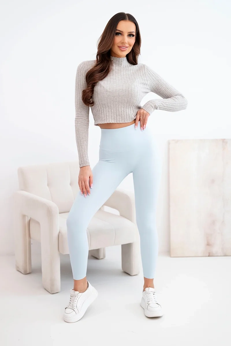 Legginsy damskie z wysokim stanem i elastycznym pasem niebieskie 2 Legginsy damskie z wysokim stanem i elastycznym pasem niebieskie - obrazek 2