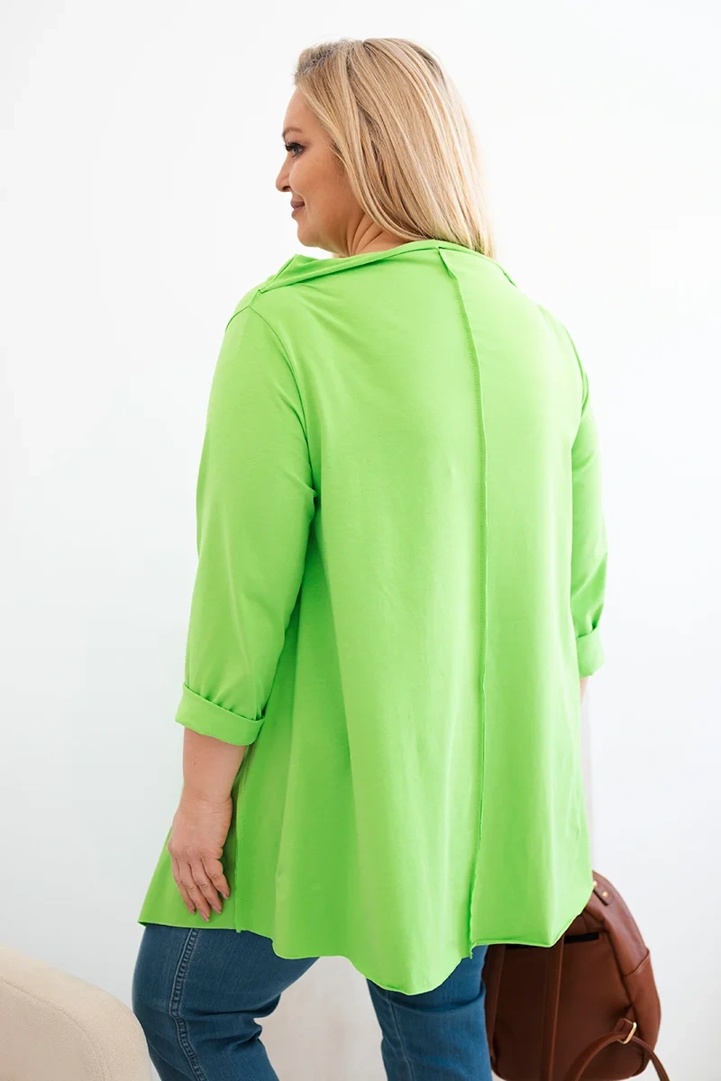Bluzka damska bawełniana Plus Size asymetryczna z podwijanym rękawem jasno zielona 3 Bluzka damska bawełniana Plus Size asymetryczna z podwijanym rękawem jasno zielona - obrazek 3