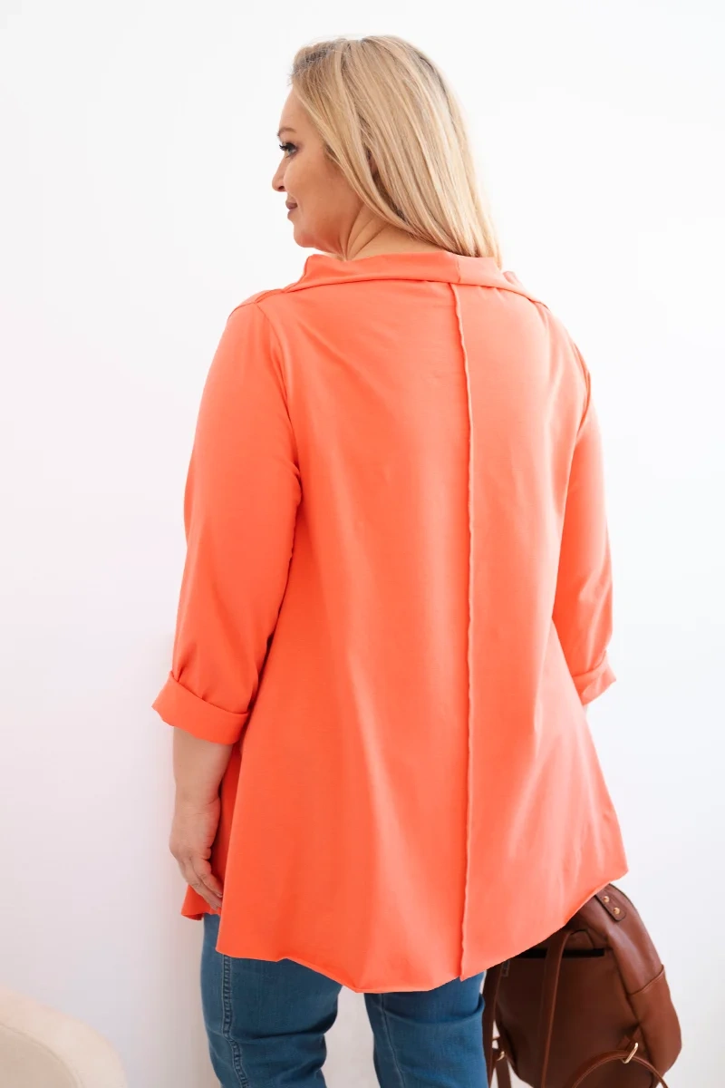 Bluzka damska bawełniana Plus Size asymetryczna z podwijanym rękawem morelowa 3 Bluzka damska bawełniana Plus Size asymetryczna z podwijanym rękawem morelowa - obrazek 3